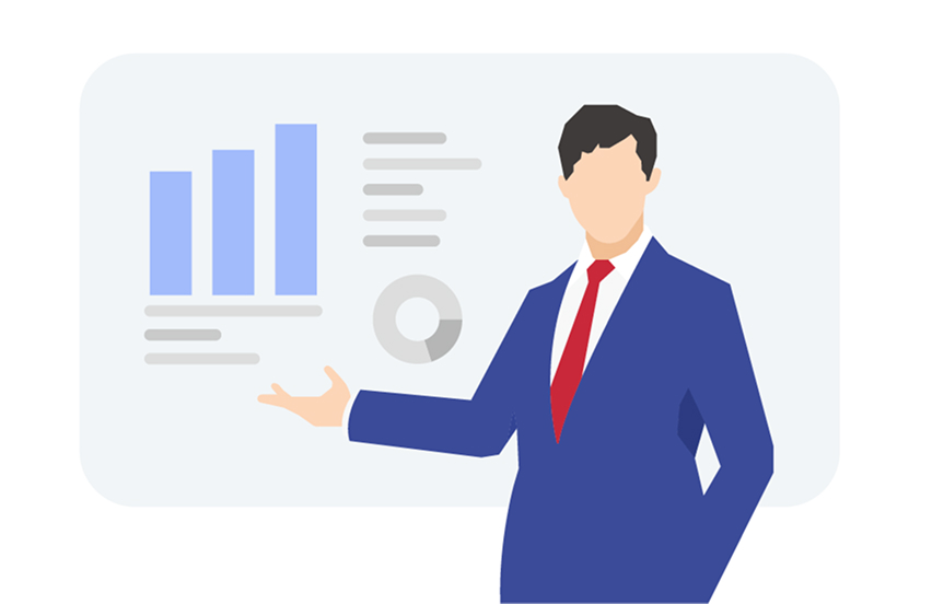 グラフを示す男性のイラスト